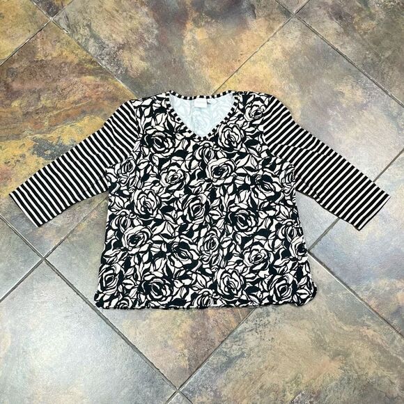 Zenergy By Chico’s Rose Floral Stripe V-neck 3/4 Sleeve Top 3 XL 16 - Picture 3 of 10